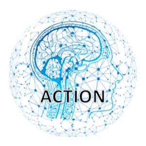 A picture containing text along with a human brain structure and data action points.